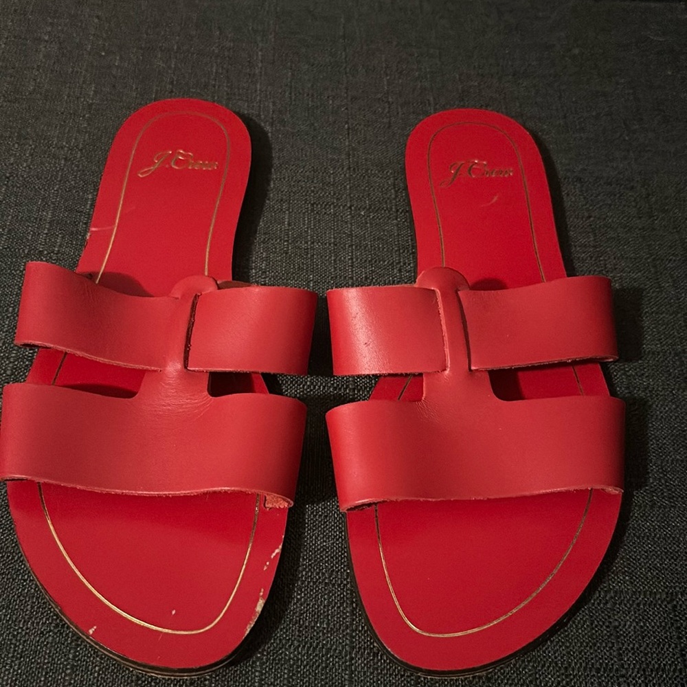J Crew Cyprus sandals sz 8, vintage red. Please see photos & video. A few marks.